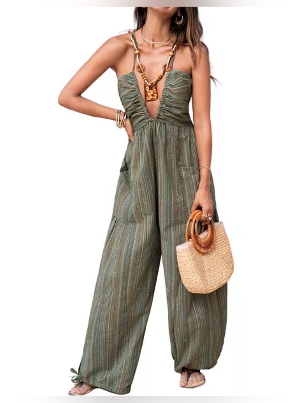 Cupshe Forest Glow Striped Jumpsuit